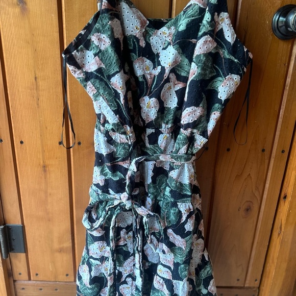 EXPRESS Floral Print Eyelet V-Neck Tie Waist Tiered Trapeze Dress - SZ XL - Picture 2 of 5